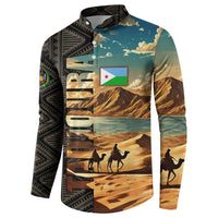 Djibouti Desert Landscape Tadjoura Button Sweatshirt with Camel Riders and Tribal Pattern Design