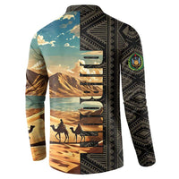 Djibouti Desert Landscape Tadjoura Button Sweatshirt with Camel Riders and Tribal Pattern Design