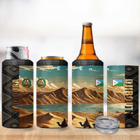 Djibouti Desert Landscape Tadjoura 4 in 1 Can Cooler Tumbler with Camel Riders and Tribal Pattern Design