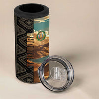 Djibouti Desert Landscape Tadjoura 4 in 1 Can Cooler Tumbler with Camel Riders and Tribal Pattern Design