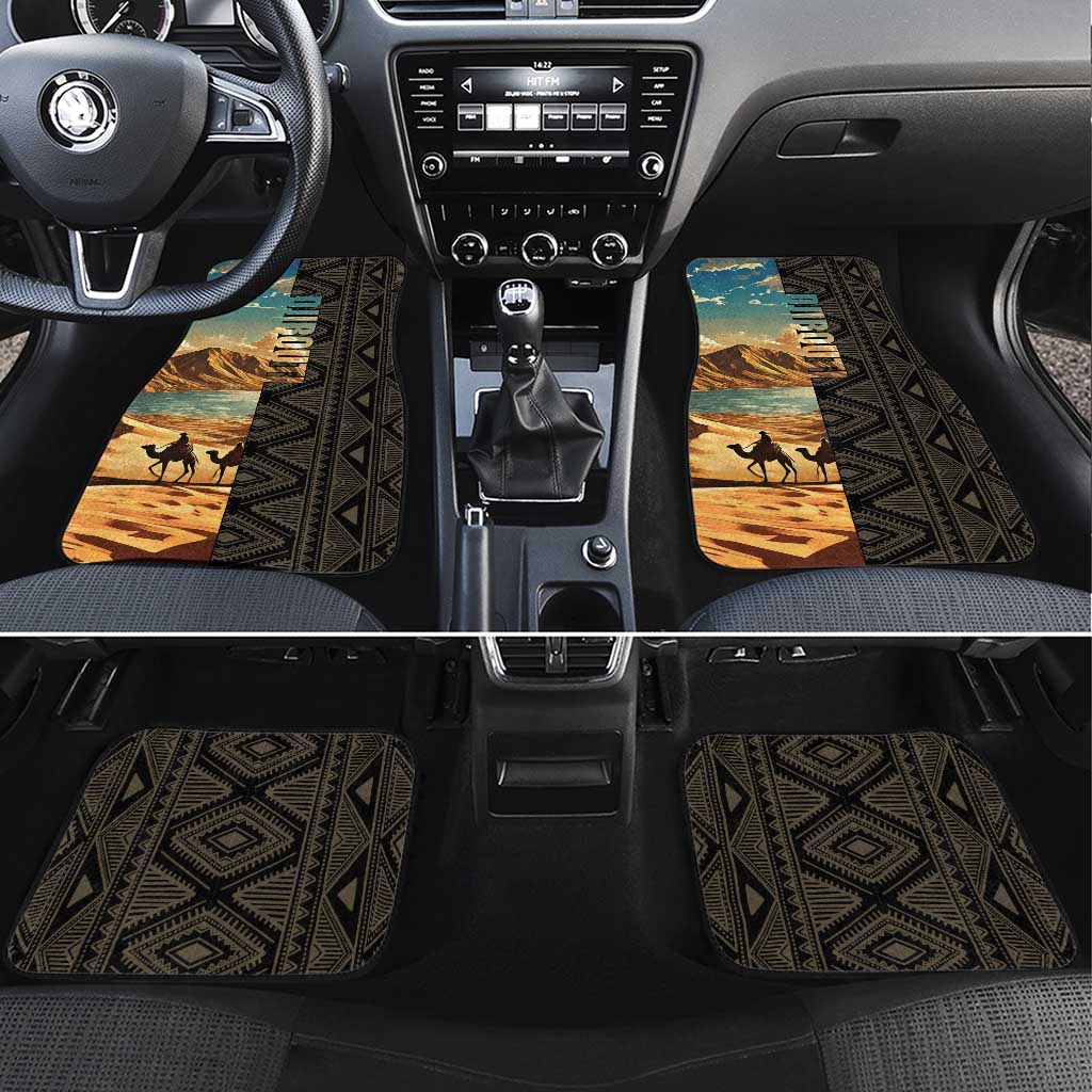 Djibouti Desert Landscape Tadjoura Car Mats with Camel Riders and Tribal Pattern Design