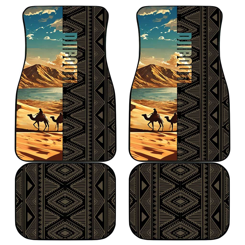Djibouti Desert Landscape Tadjoura Car Mats with Camel Riders and Tribal Pattern Design