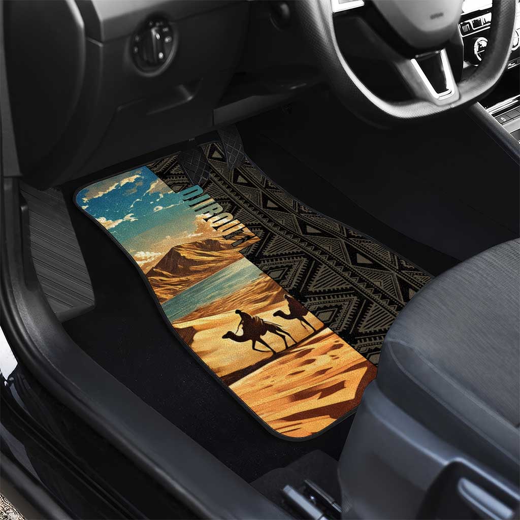 Djibouti Desert Landscape Tadjoura Car Mats with Camel Riders and Tribal Pattern Design
