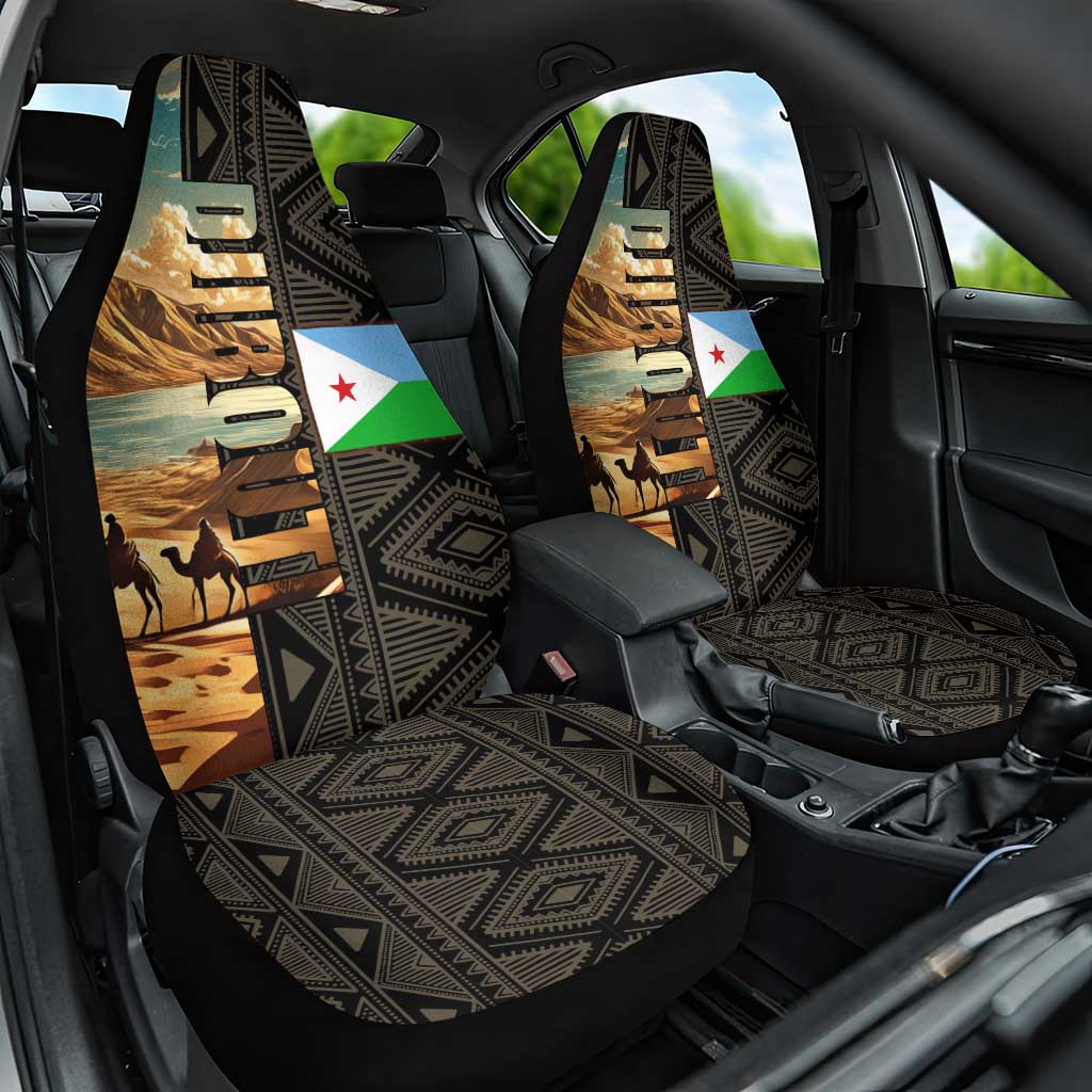 Djibouti Desert Landscape Tadjoura Car Seat Cover with Camel Riders and Tribal Pattern Design