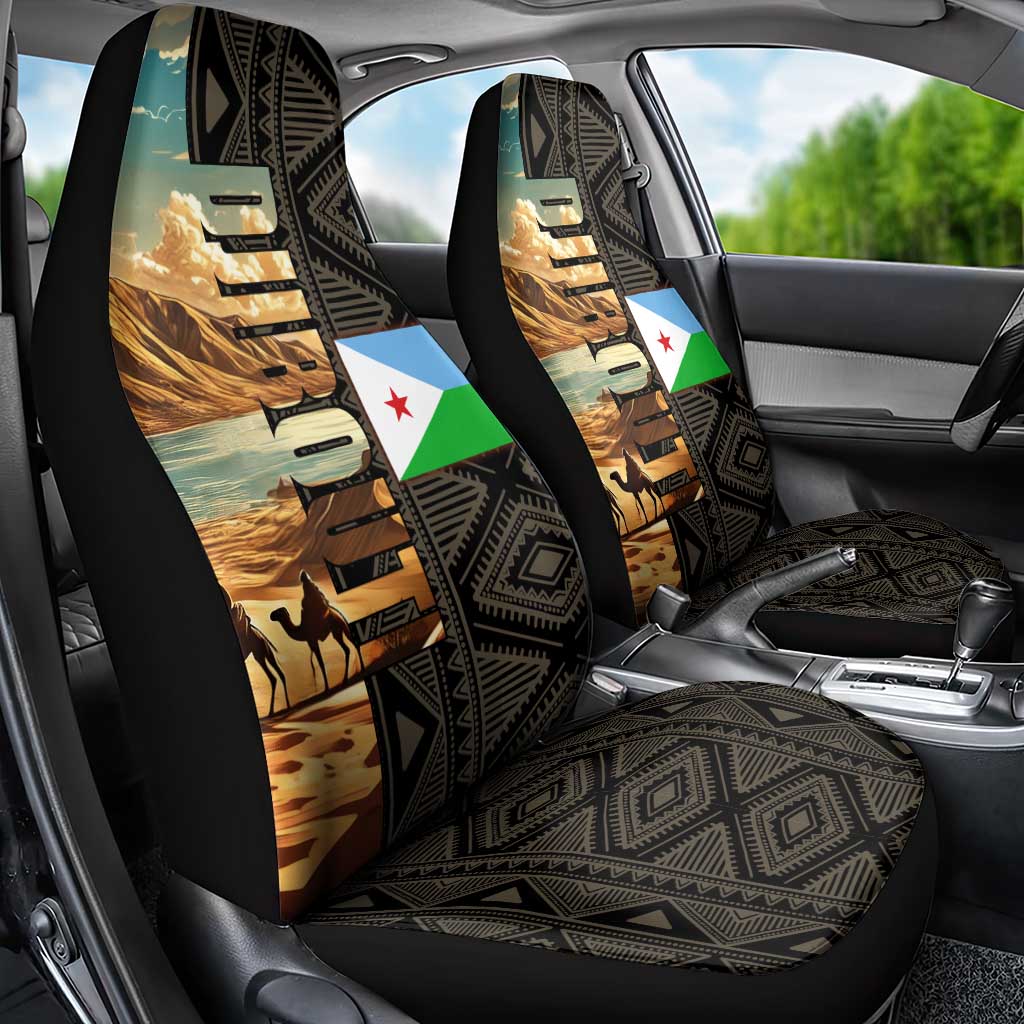 Djibouti Desert Landscape Tadjoura Car Seat Cover with Camel Riders and Tribal Pattern Design