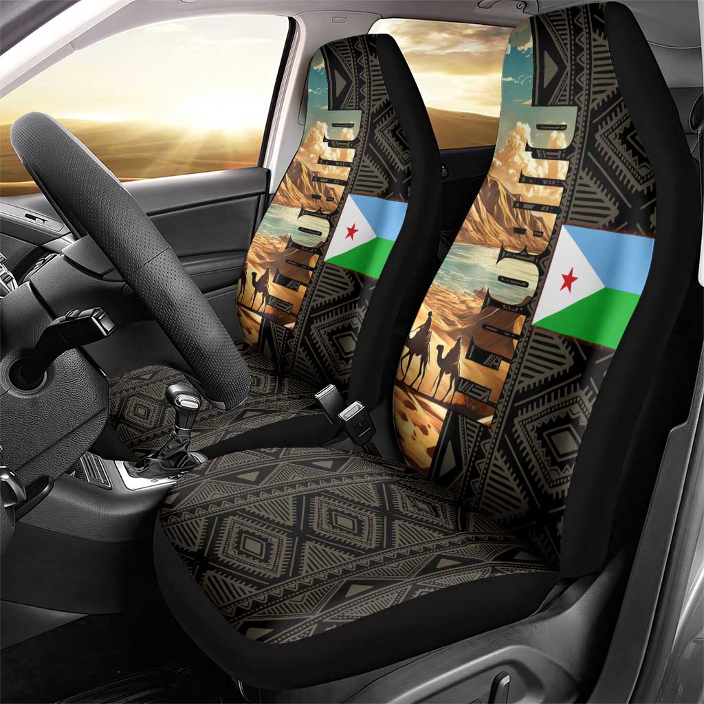Djibouti Desert Landscape Tadjoura Car Seat Cover with Camel Riders and Tribal Pattern Design