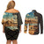 Djibouti Desert Landscape Tadjoura Couples Matching Off Shoulder Short Dress and Long Sleeve Button Shirt with Camel Riders and Tribal Pattern Design