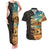 Djibouti Desert Landscape Tadjoura Couples Matching Tank Maxi Dress and Hawaiian Shirt with Camel Riders and Tribal Pattern Design
