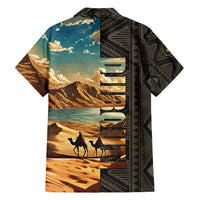 Djibouti Desert Landscape Tadjoura Family Matching Long Sleeve Bodycon Dress and Hawaiian Shirt with Camel Riders and Tribal Pattern Design