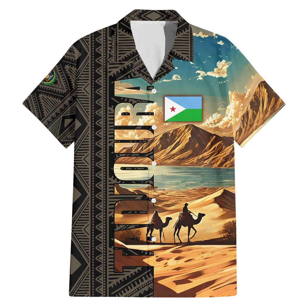 Djibouti Desert Landscape Tadjoura Family Matching Mermaid Dress and Hawaiian Shirt with Camel Riders and Tribal Pattern Design