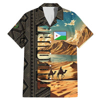 Djibouti Desert Landscape Tadjoura Family Matching Mermaid Dress and Hawaiian Shirt with Camel Riders and Tribal Pattern Design