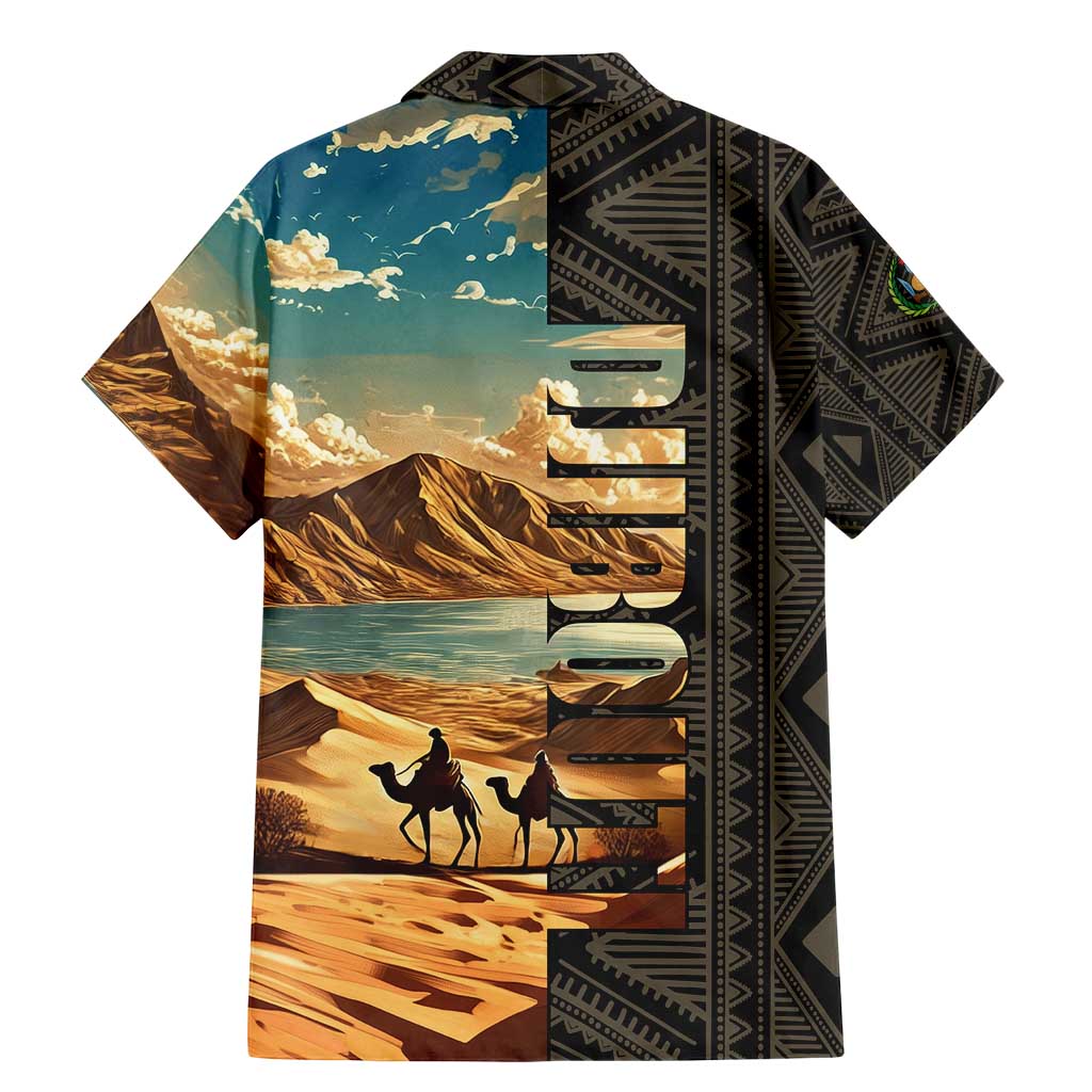 Djibouti Desert Landscape Tadjoura Family Matching Mermaid Dress and Hawaiian Shirt with Camel Riders and Tribal Pattern Design