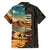Djibouti Desert Landscape Tadjoura Family Matching Off Shoulder Maxi Dress and Hawaiian Shirt with Camel Riders and Tribal Pattern Design