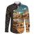 Djibouti Desert Landscape Tadjoura Family Matching Off Shoulder Maxi Dress and Hawaiian Shirt with Camel Riders and Tribal Pattern Design