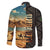 Djibouti Desert Landscape Tadjoura Family Matching Off Shoulder Maxi Dress and Hawaiian Shirt with Camel Riders and Tribal Pattern Design