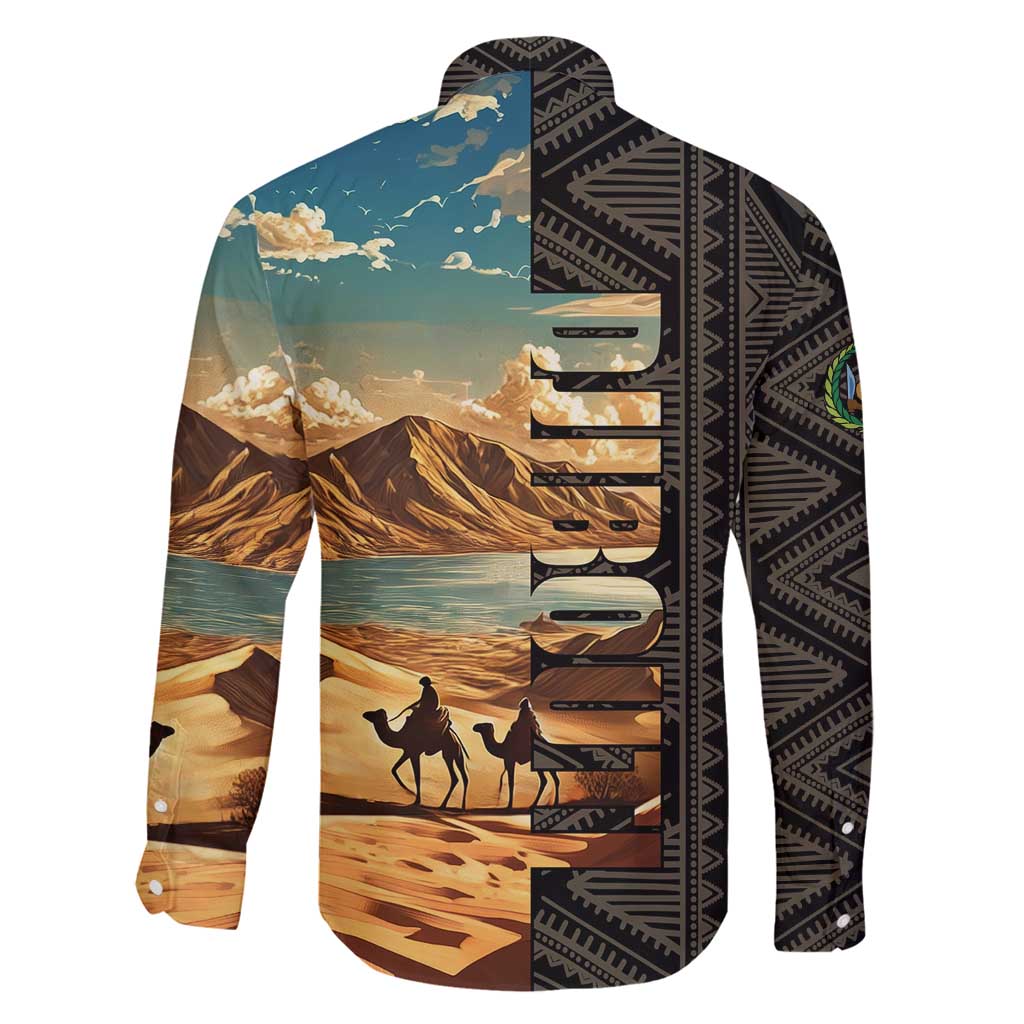 Djibouti Desert Landscape Tadjoura Family Matching Off Shoulder Short Dress and Hawaiian Shirt with Camel Riders and Tribal Pattern Design