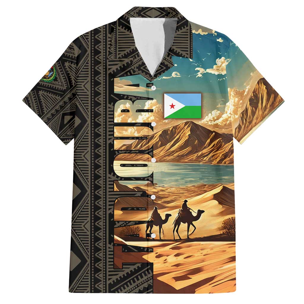 Djibouti Desert Landscape Tadjoura Family Matching Puletasi and Hawaiian Shirt with Camel Riders and Tribal Pattern Design