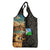 Djibouti Desert Landscape Tadjoura Grocery Bag with Camel Riders and Tribal Pattern Design