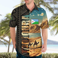 Djibouti Desert Landscape Tadjoura Hawaiian Shirt with Camel Riders and Tribal Pattern Design
