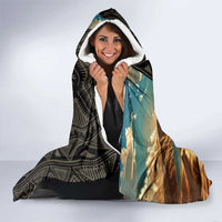 Djibouti Desert Landscape Tadjoura Hooded Blanket with Camel Riders and Tribal Pattern Design