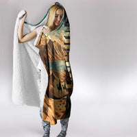 Djibouti Desert Landscape Tadjoura Hooded Blanket with Camel Riders and Tribal Pattern Design