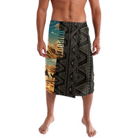 Djibouti Desert Landscape Tadjoura Lavalava with Camel Riders and Tribal Pattern Design