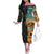 Djibouti Desert Landscape Tadjoura Off The Shoulder Long Sleeve Dress with Camel Riders and Tribal Pattern Design