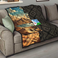Djibouti Desert Landscape Tadjoura Quilt with Camel Riders and Tribal Pattern Design