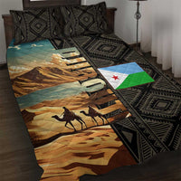 Djibouti Desert Landscape Tadjoura Quilt Bed Set with Camel Riders and Tribal Pattern Design