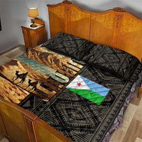 Djibouti Desert Landscape Tadjoura Quilt Bed Set with Camel Riders and Tribal Pattern Design