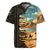 Djibouti Desert Landscape Tadjoura Rugby Jersey with Camel Riders and Tribal Pattern Design