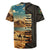 Djibouti Desert Landscape Tadjoura Rugby Jersey with Camel Riders and Tribal Pattern Design