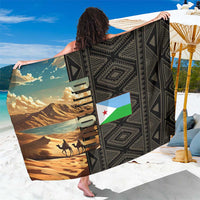 Djibouti Desert Landscape Tadjoura Sarong with Camel Riders and Tribal Pattern Design