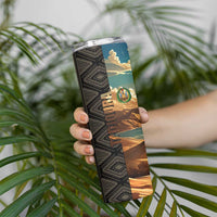Djibouti Desert Landscape Tadjoura Skinny Tumbler with Camel Riders and Tribal Pattern Design