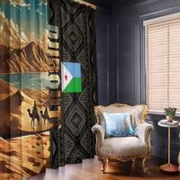 Djibouti Desert Landscape Tadjoura Window Curtain with Camel Riders and Tribal Pattern Design