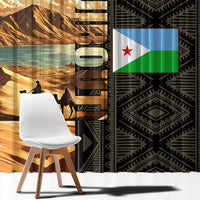 Djibouti Desert Landscape Tadjoura Window Curtain with Camel Riders and Tribal Pattern Design