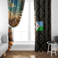 Djibouti Desert Landscape Tadjoura Window Curtain with Camel Riders and Tribal Pattern Design