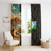Djibouti Desert Landscape Tadjoura Window Curtain with Camel Riders and Tribal Pattern Design