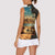 Djibouti Desert Landscape Tadjoura Women Sleeveless Polo Shirt with Camel Riders and Tribal Pattern Design