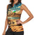 Djibouti Desert Landscape Tadjoura Women Sleeveless Polo Shirt with Camel Riders and Tribal Pattern Design
