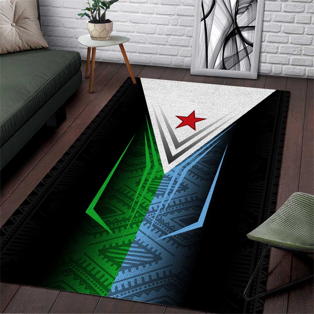 Djibouti Fusion Area Rug Tribal Geometry Meets National Colors and Red Star Boldness