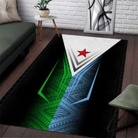 Djibouti Fusion Area Rug Tribal Geometry Meets National Colors and Red Star Boldness