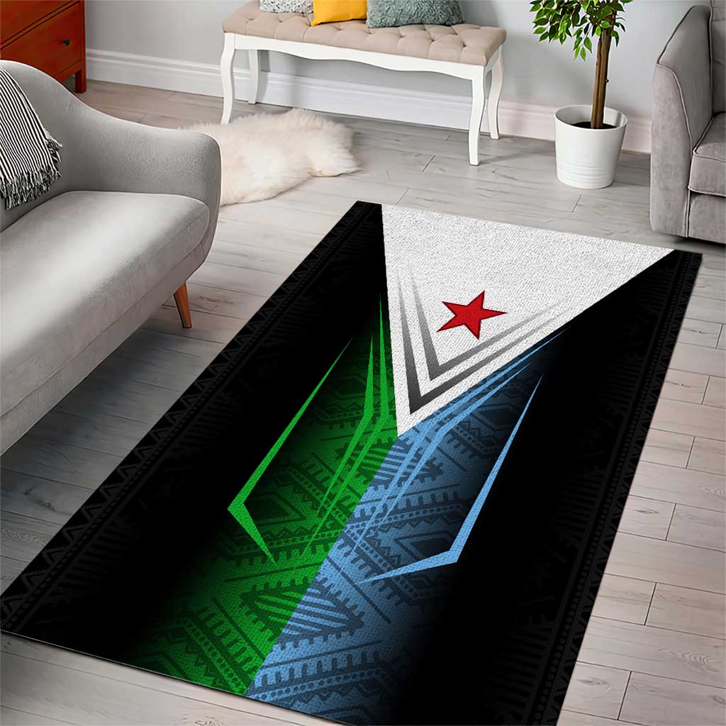 Djibouti Fusion Area Rug Tribal Geometry Meets National Colors and Red Star Boldness