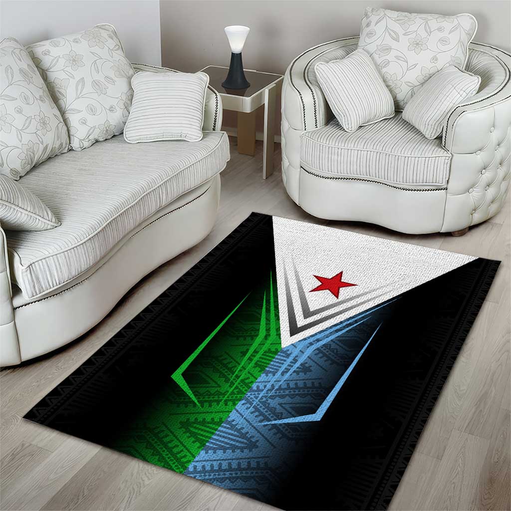 Djibouti Fusion Area Rug Tribal Geometry Meets National Colors and Red Star Boldness