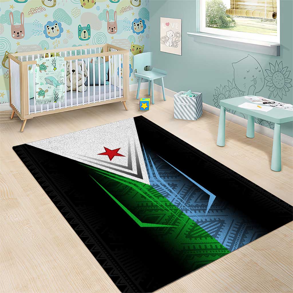 Djibouti Fusion Area Rug Tribal Geometry Meets National Colors and Red Star Boldness