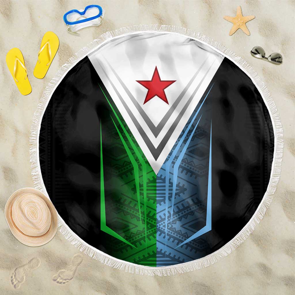 Djibouti Fusion Beach Blanket Tribal Geometry Meets National Colors and Red Star Boldness