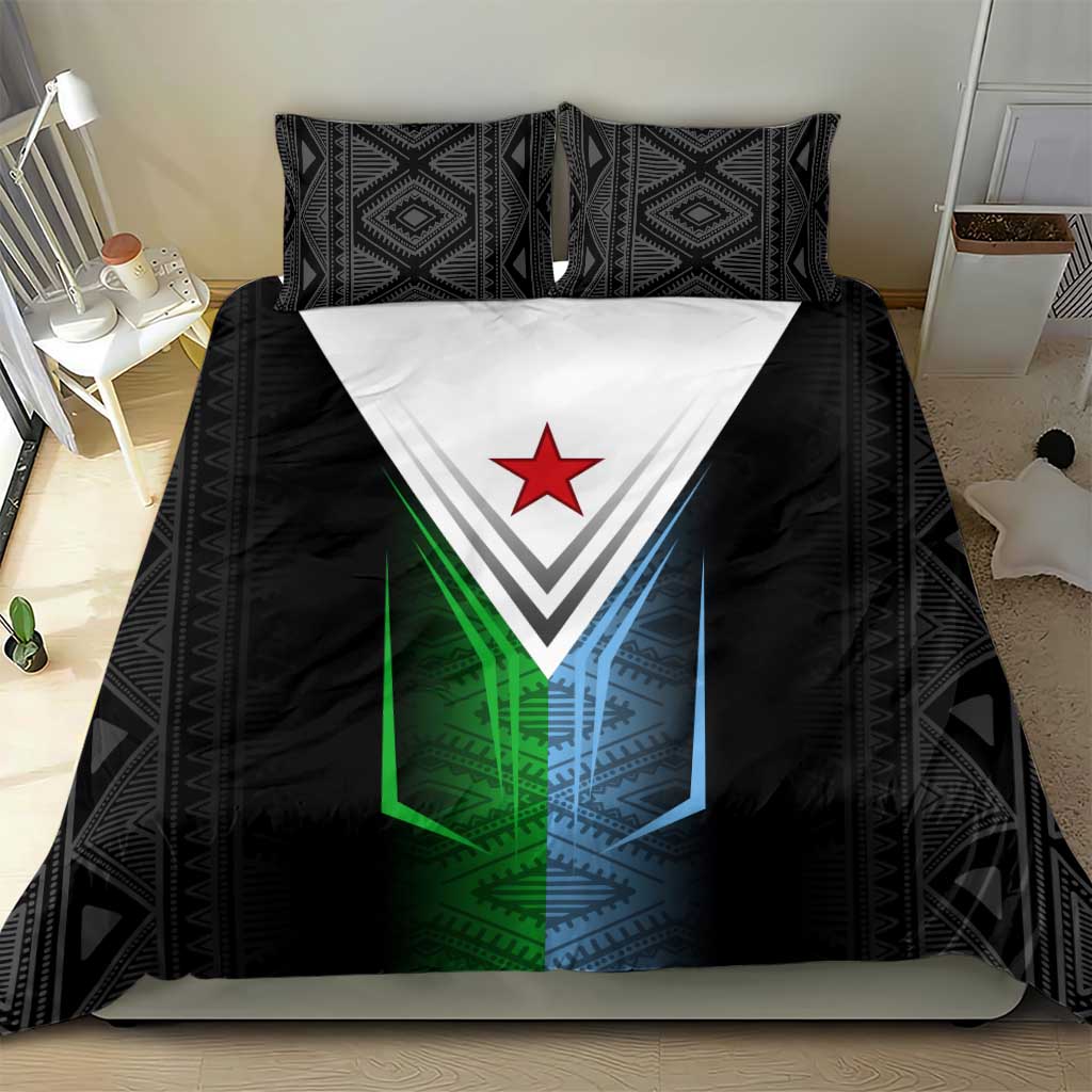 Djibouti Fusion Bedding Set Tribal Geometry Meets National Colors and Red Star Boldness
