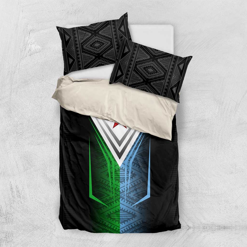Djibouti Fusion Bedding Set Tribal Geometry Meets National Colors and Red Star Boldness