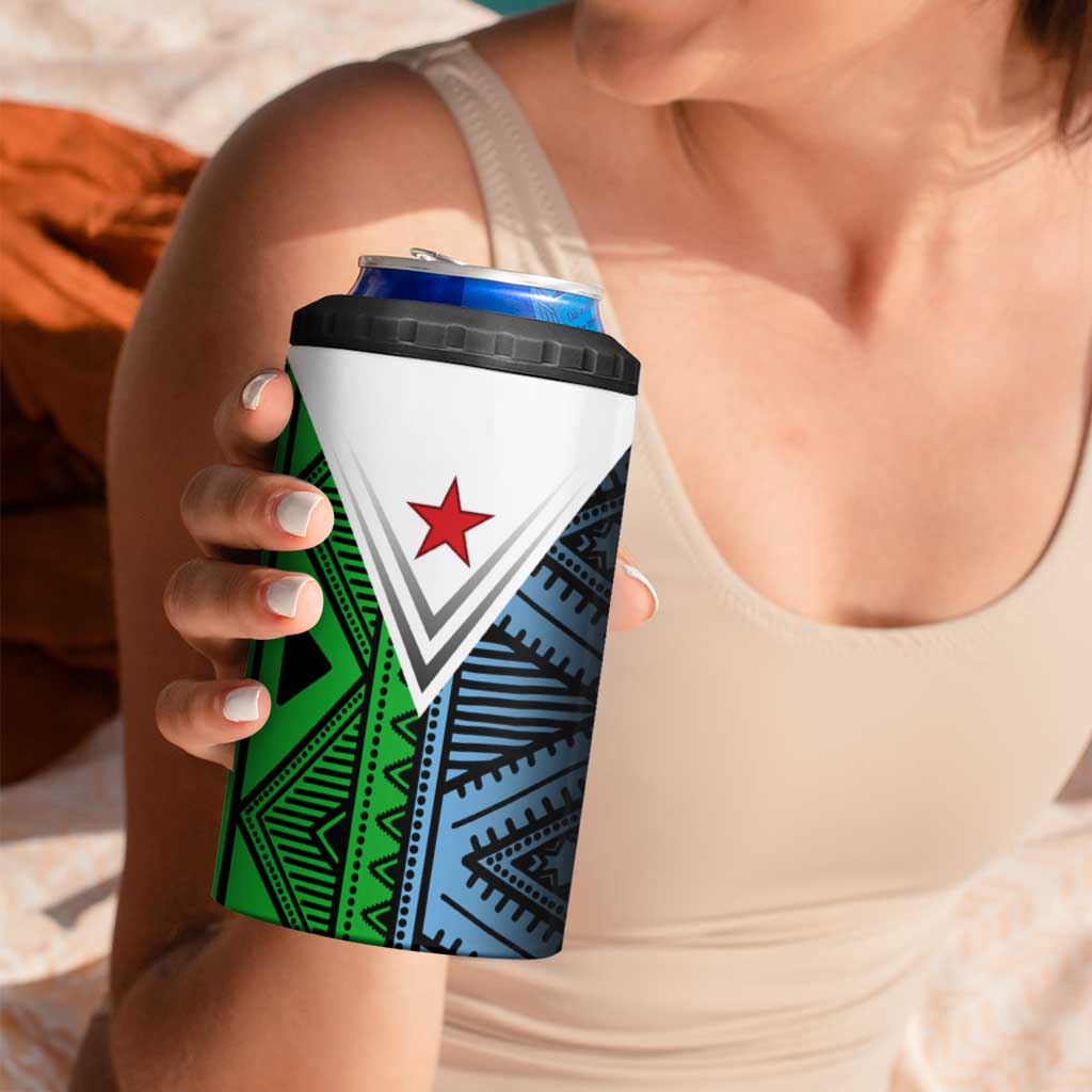 Djibouti Fusion 4 in 1 Can Cooler Tumbler Tribal Geometry Meets National Colors and Red Star Boldness