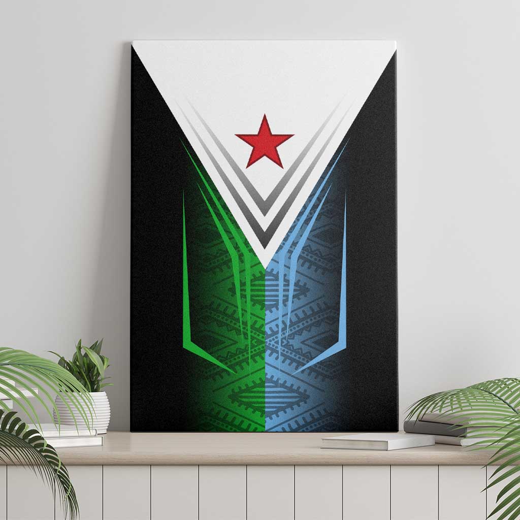 Djibouti Fusion Canvas Wall Art Tribal Geometry Meets National Colors and Red Star Boldness